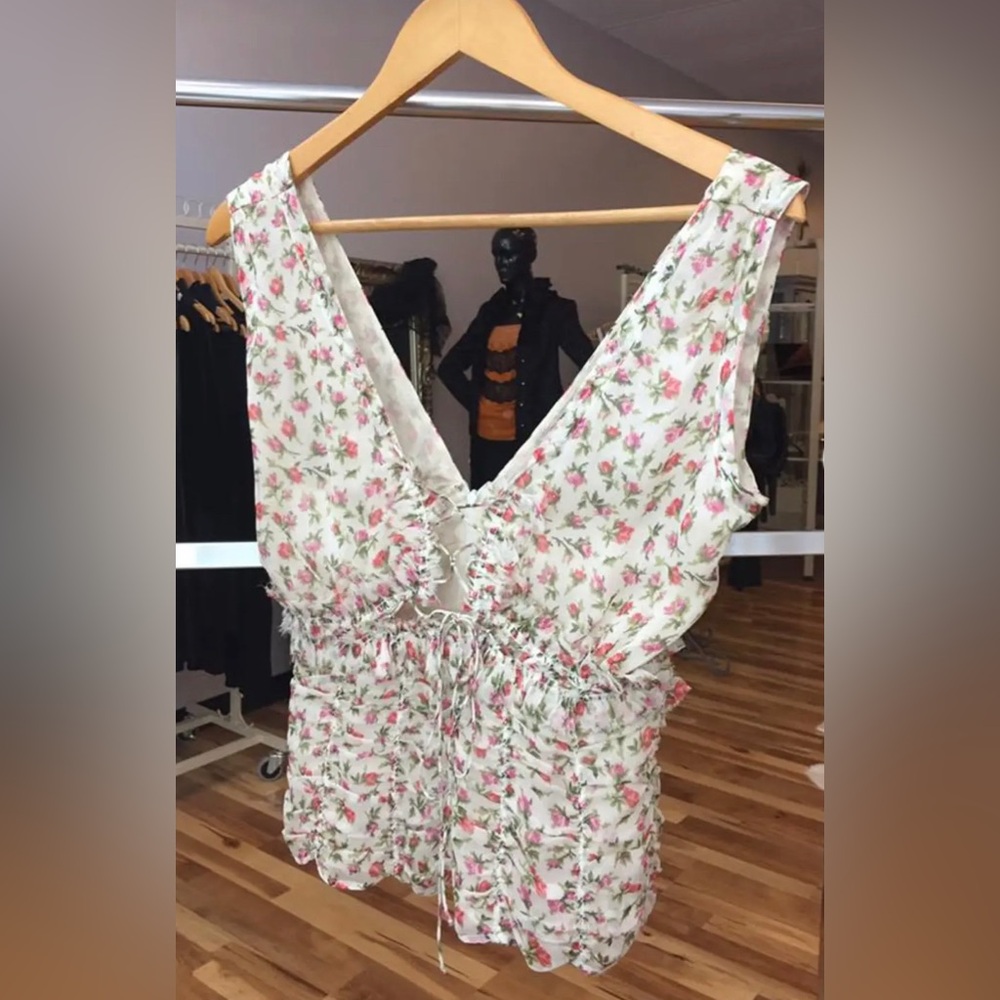 Prada Runway 2000s Silk Floral Sleeveless Blouse